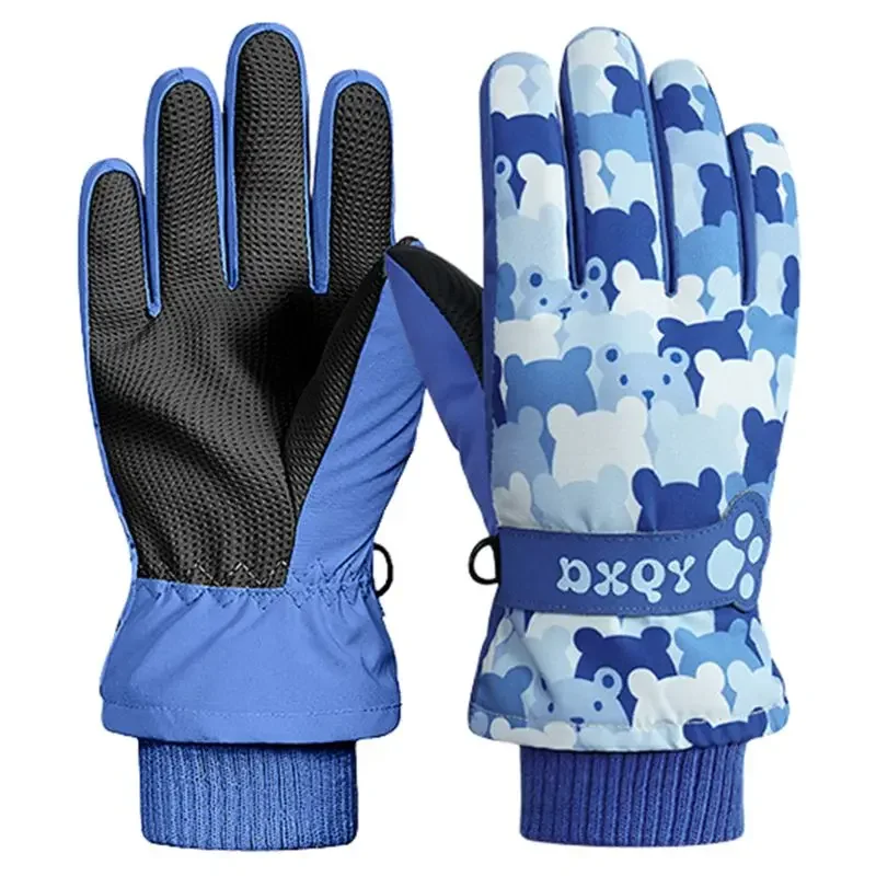 ถุงมือสกีเด็กกันน้ำ ถุงมือหนาสำหรับเด็กชายและเด็กหญิง ถุงมือสโนว์บอร์ดและปั่นจักรยาน ช่วยให้นิ้วมืออุ่นในฤดูหนาว