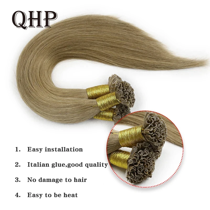 Straight Human Fusion Hair Extensions U Tip Keratin Capsule 100% Remy Human Hair Nail Tip Machine Made Natural Hair Extension