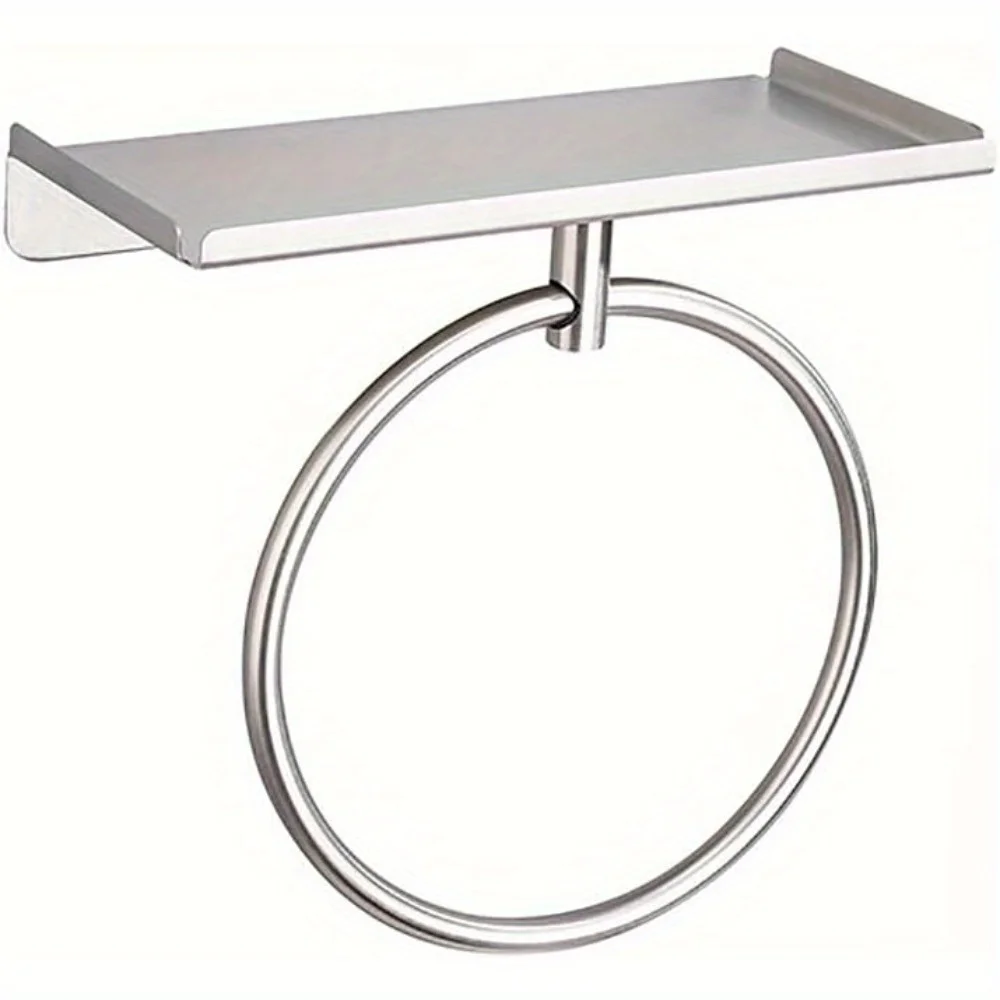 

Bathroom Toilet No-punch Stainless Steel Towel Ring, Round Towel Hanger Hanging Ring, Home Storage Racks