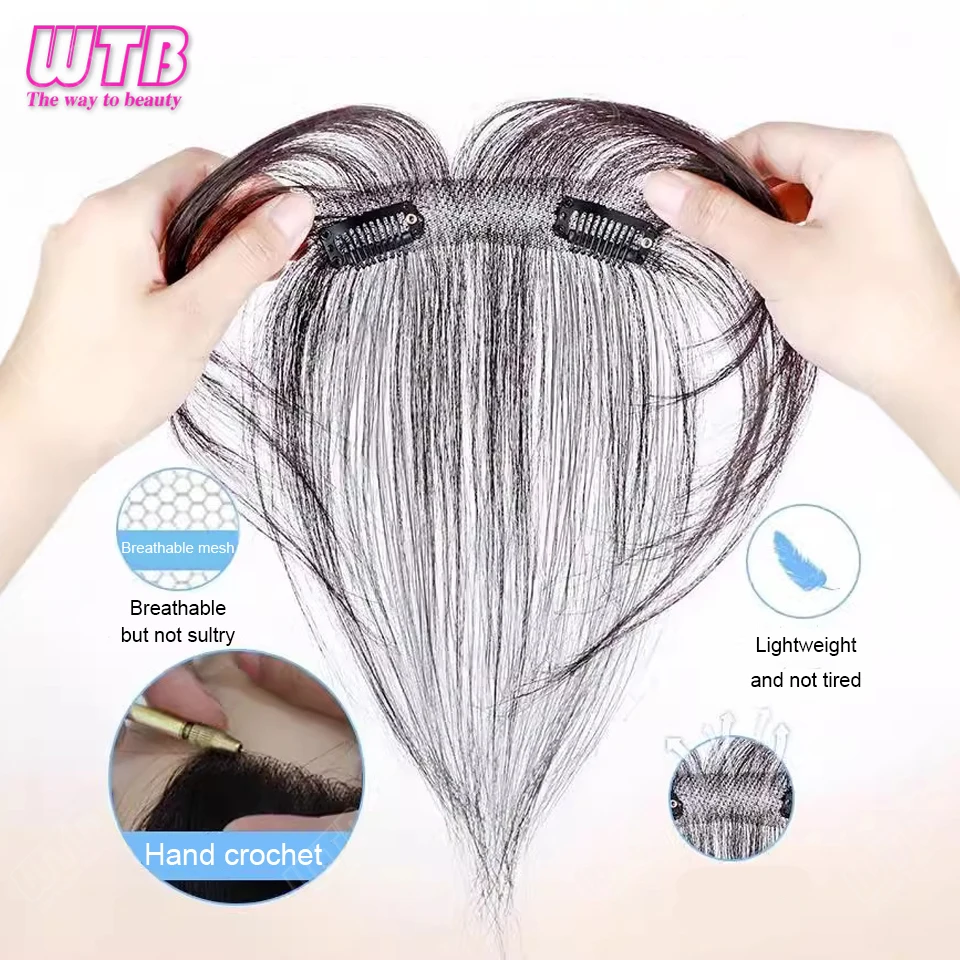 WTB Synthetic Black Brown Clip in Bangs Synthetic Hair Bangs Wispy Bangs Hair Pieces 2 Clips in Hair Fake Bangs