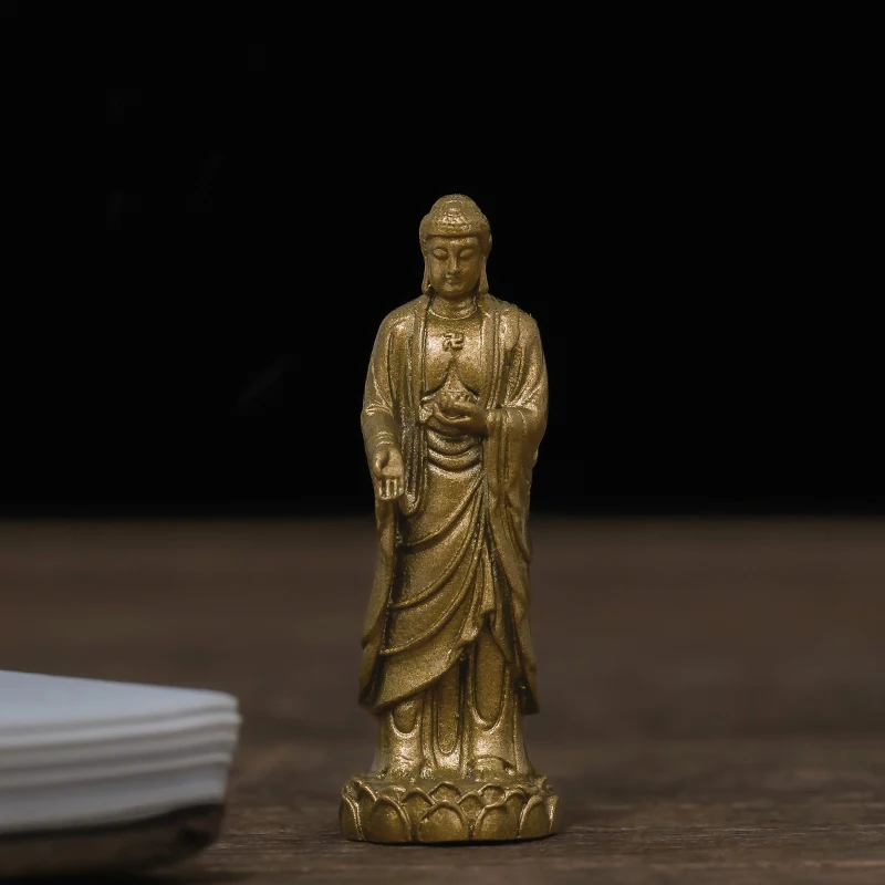 Mini Handmade Brass Amitabha Buddha Figurine Peace Blessing Meditation Harmony Decor Buddhist Gift Sculpture Collectible
