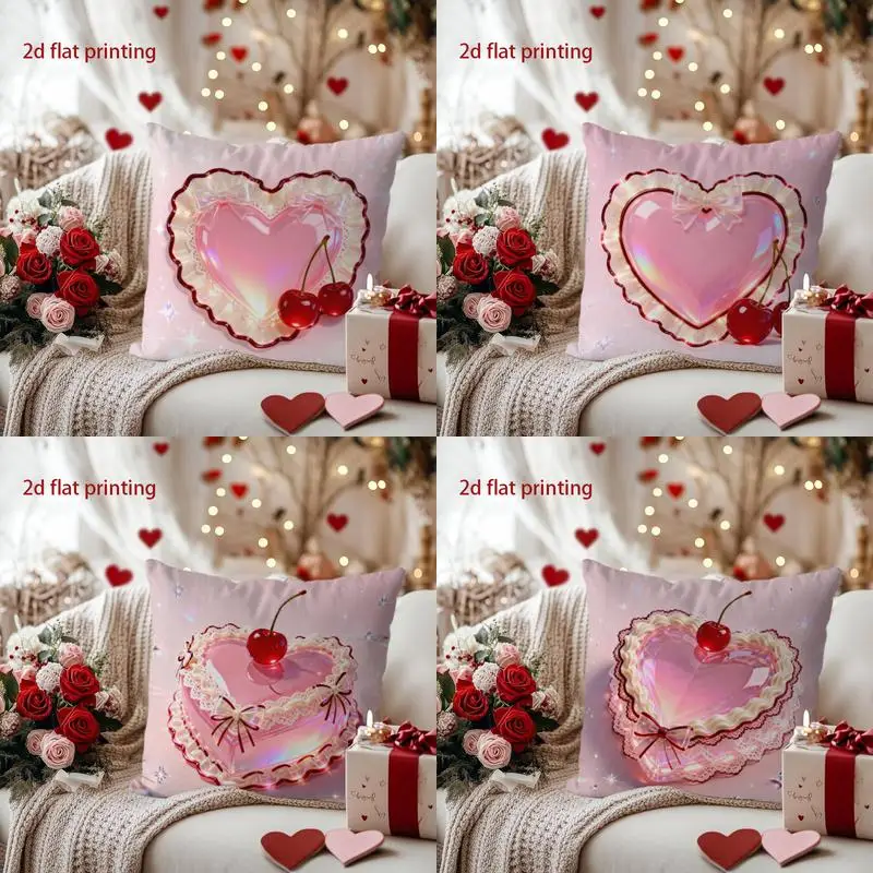 Heart-Shaped Pillow with Cherry and Twinkling Design Pattern Cushion Cover Suitable for Sofa Bedroom Car Pillow Cover