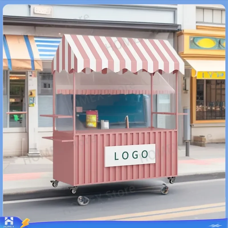 Mobile Food Cart Wrought Iron Snack Stall Commercial Street Vendor Kiosk Night Market Dining Car Outdoor Sales Trolley