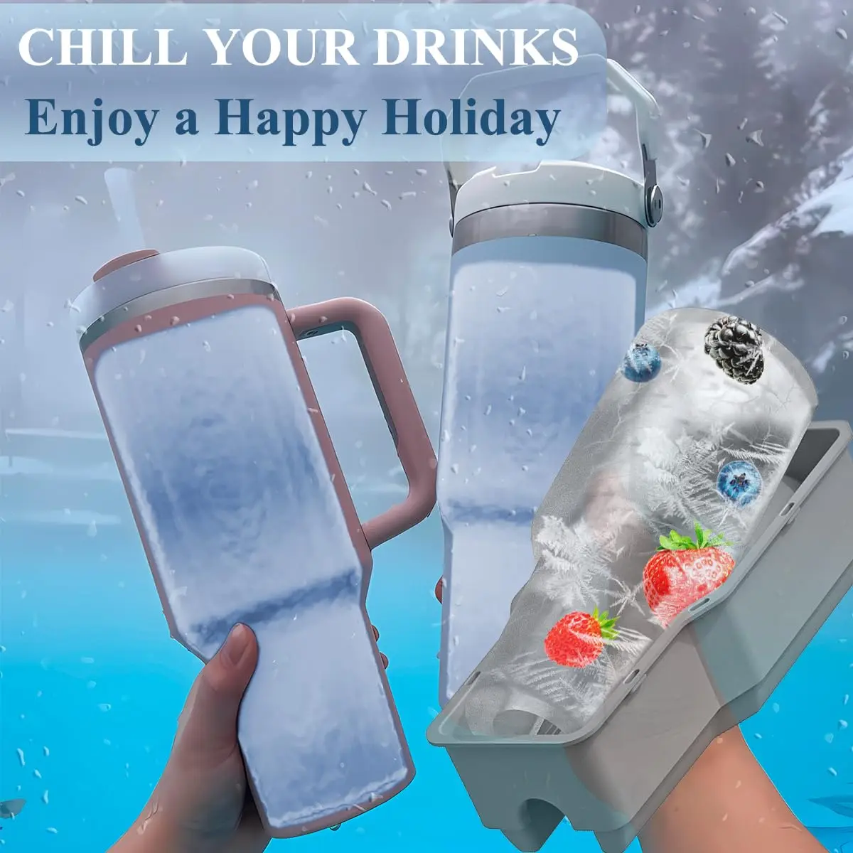 Tumbler Ice Mold for Stanley Cup 30-40 oz - Silicone Cylinder Ice Mold with Lid, Easy Fill and Release Ice Maker for Ice Drink