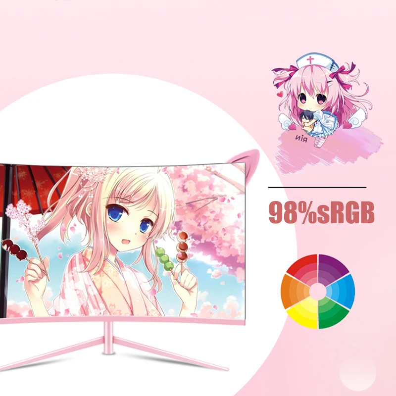 ピンク色の湾曲モニター,27インチ,1k/2k,165hz,1800r,デスクトップ