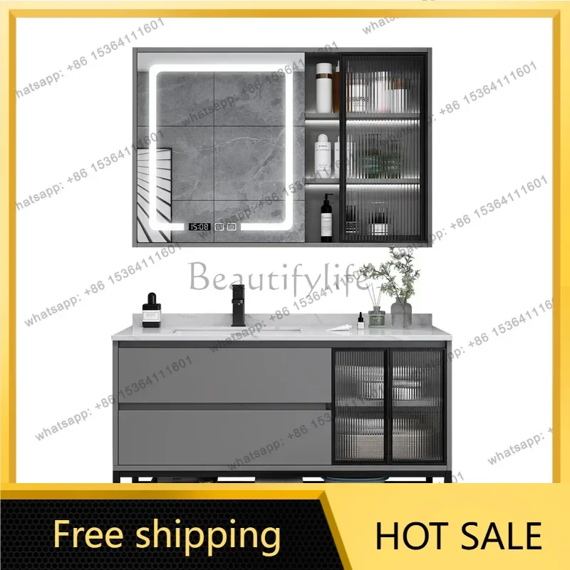 YJ Nordic Rock Plate Bathroom Mirror Modern Smart Luxury Beauty Makeup Bathroom Cabinet Vanity Sink Home Furniture Arredo Bagno