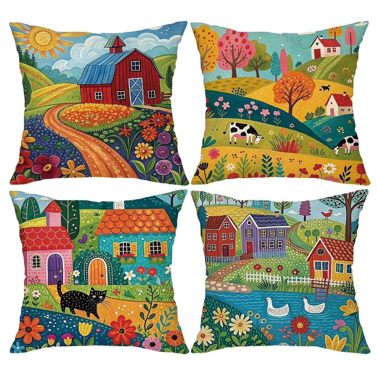 1/4pcs Colorful Farm-themed Pillowcase for Cozy Decor Sofa cushion cover home bedroom room decoration