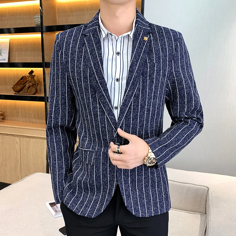 

7237 Vertical striped long-sleeved business casual gentleman suit