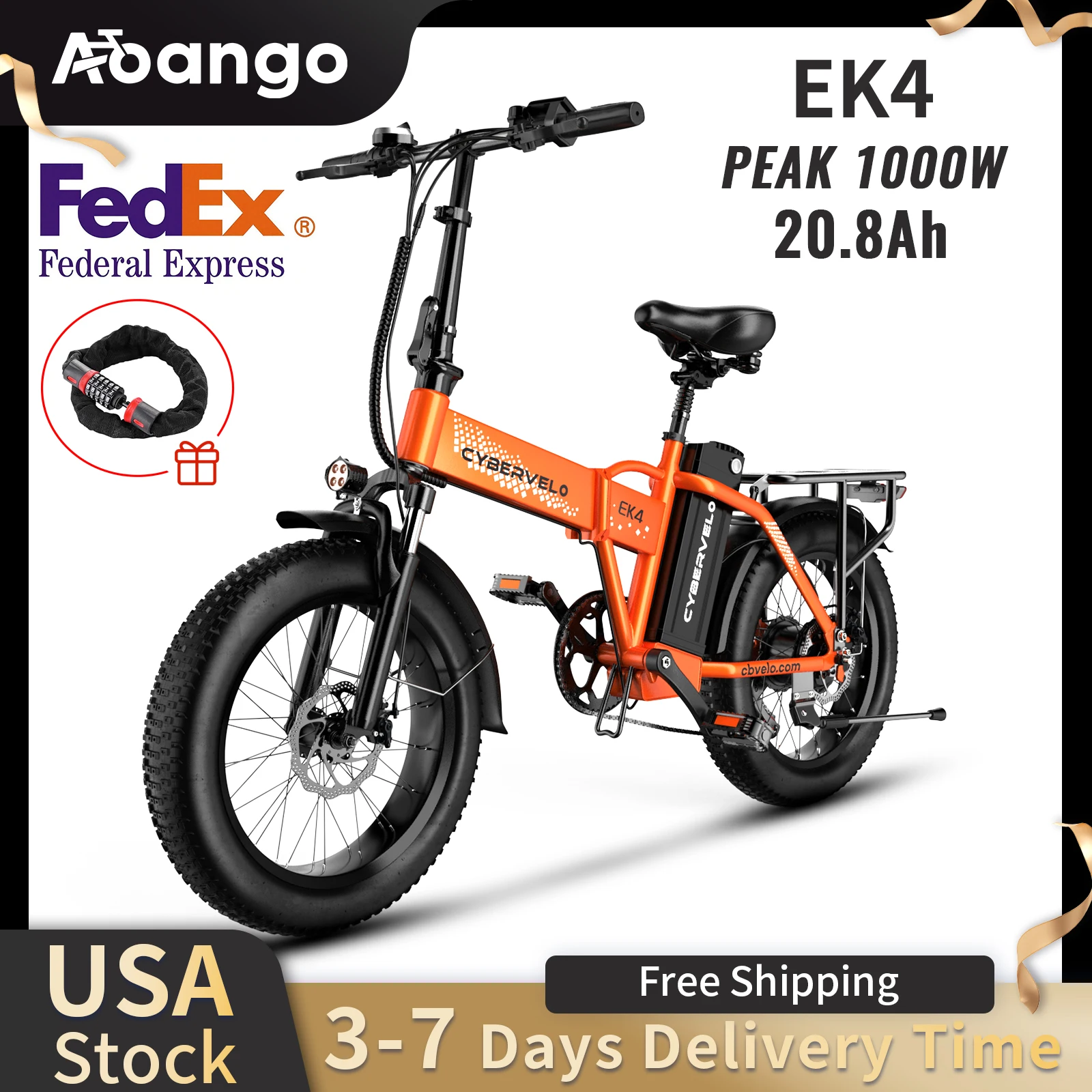 Cybervelo EK4 Bicicleta eléctrica 48V 20.8AH Bicicleta todoterreno de largo alcance - Bicicleta plegable potente de alta capacidad