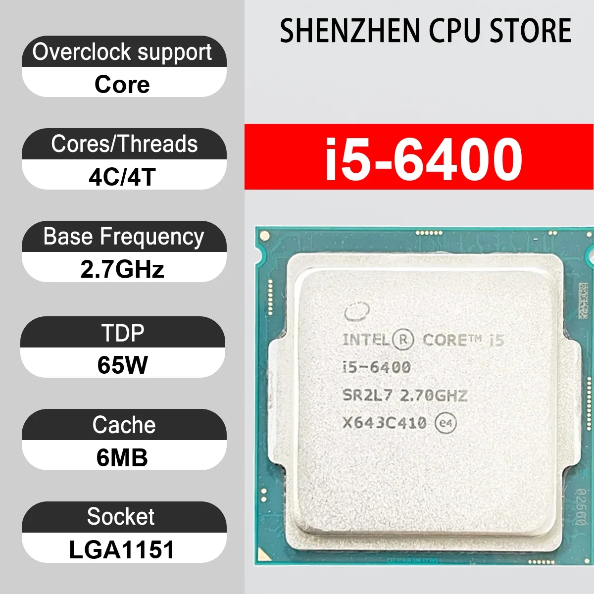 Intel Core i5-6400 4 Core 4 Thread 2.70GHz 65W 6MB Cache 14nm LGA1151 SRBY7 DDR4-2133 MHz Skylake HD Graphics 530