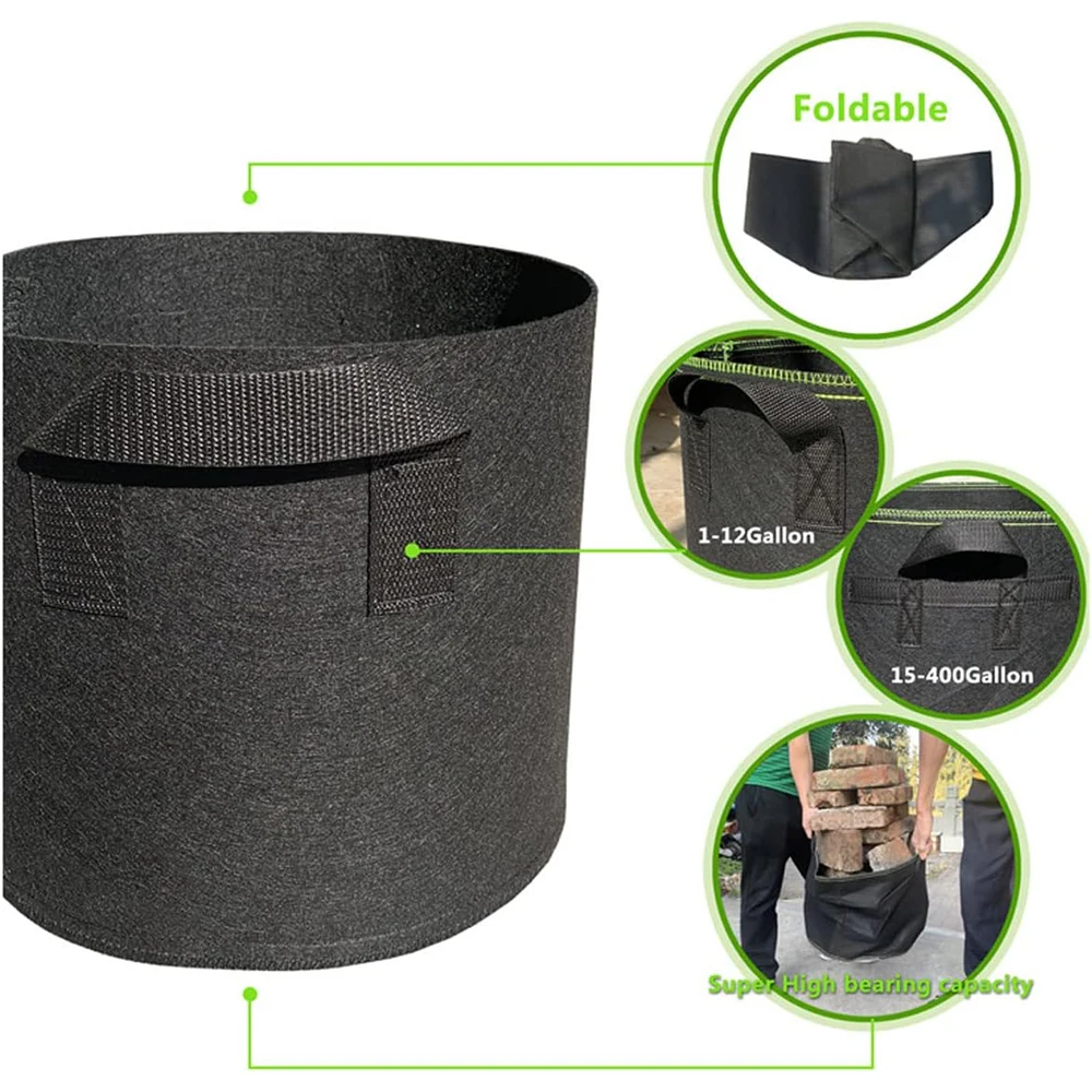 5-Pack Grow Bags/Aeration Fabric Pots with Handles(Available Capacities: 3 Gallon，4 Gallon, 5 Gallon, 7 Gallon, 30 Gallon)