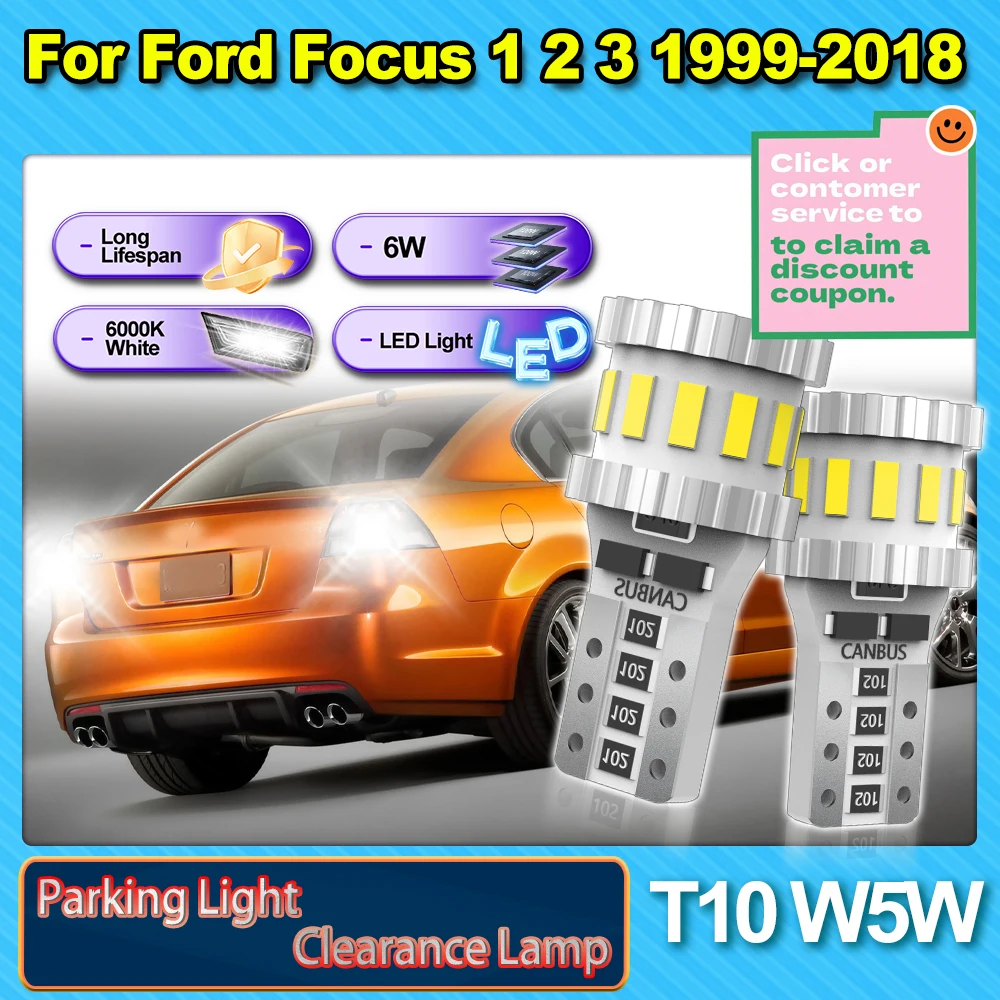 

T10 W5W Парковочный фонарь 3400LM Динамический габаритный фонарь 6000K Высококачественные автомобильные аксессуары 12 В CSP для Ford Focus 1 2 3 1999-2018