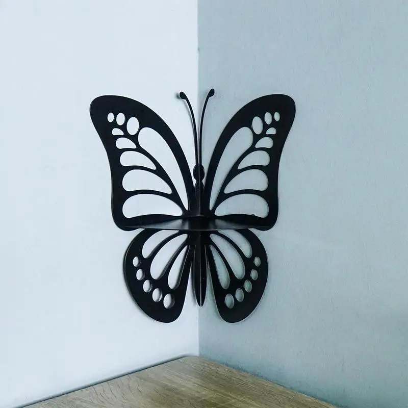 Black Wrought Iron Butterfly Shaped Hollow Corner Display Storage Rack Shelf For Plant Toys Living Room Bedroom Decoration