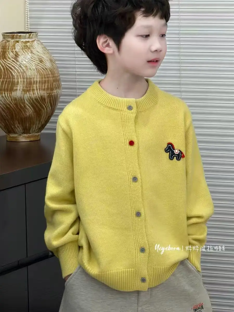 

Boys' Sweater Cardigan 2026 New Edition Children's Pony Embroidery Knitted Sweater Boys and Girls Spring Wear Versatile Trendy