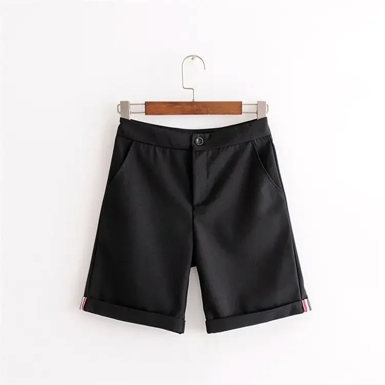 Summer New Women's Quarters Loose Straight Casual Pants Street Shoot Grey Shorts Wrinkle resistant Western Pants