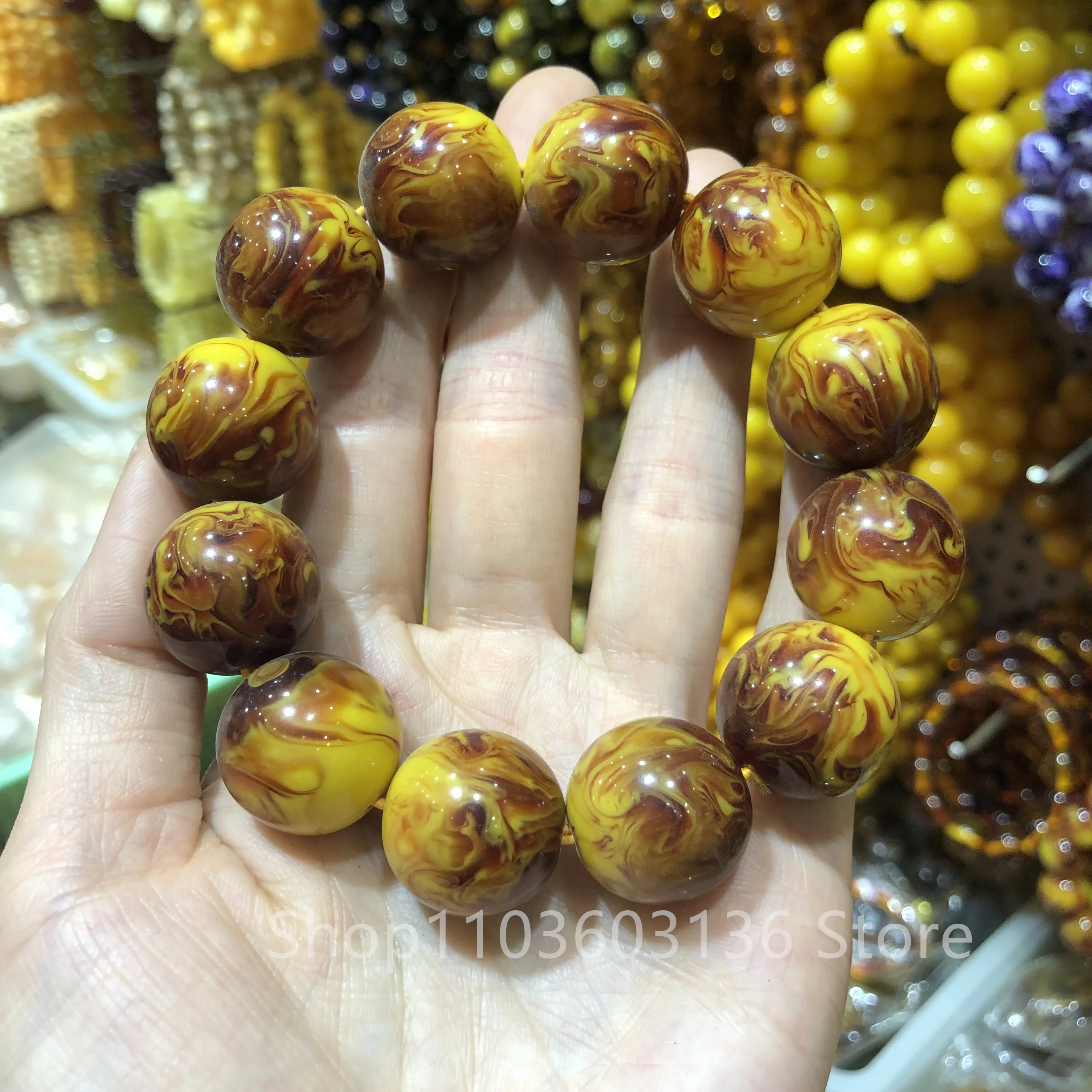 Amber Yellow Beeswax Old Honey Wax Amber Bracelet Round Patterned bracelets Row for Men Hand Bangle Suitable 15-20 -25cm