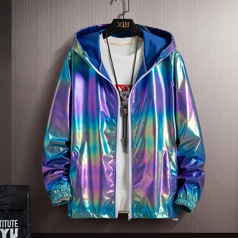 Summer Women's Cool Reflective Raincoat Thin Sun Fashion Windbreaker Multicolor Ployester Waterproof Hooded Coat Jacket for Men