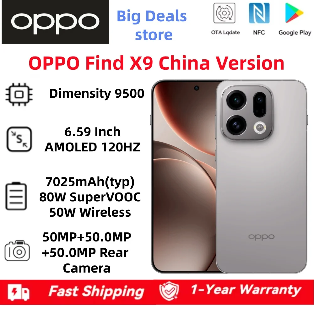Oppo Find X9 China Version Dimensity 9500 6.59" AMOLED 120HZ 50.0MP Camera 80W Charge 50W Wireless 7025mAh Battery OTA