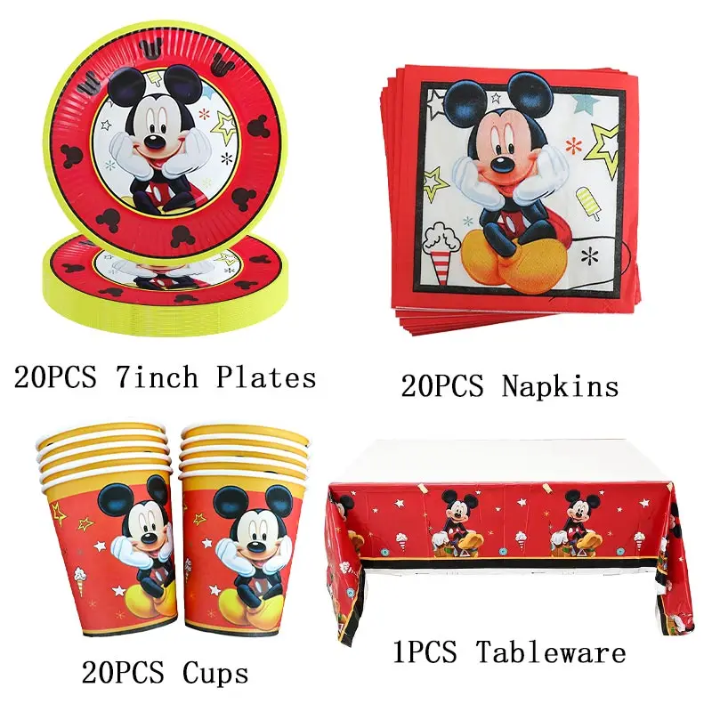 Disney Mickey Mouse Birthday Decoration For Kid Happy Mickey Minnie Theme Tableware Cup Plate Balloon Party Supplies Baby Shower