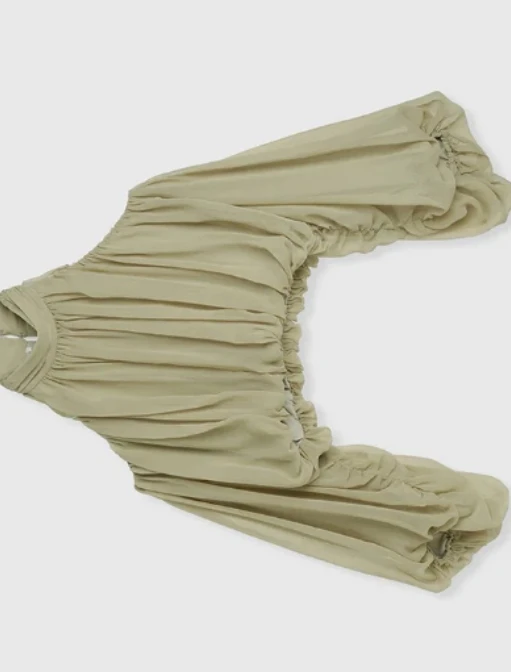 Japanese Style High Neck Off-Shoulder Chiffon Short Long Sleeve Top Sweet Loose Women's Solid Color Versatile Shirt with Ribbon