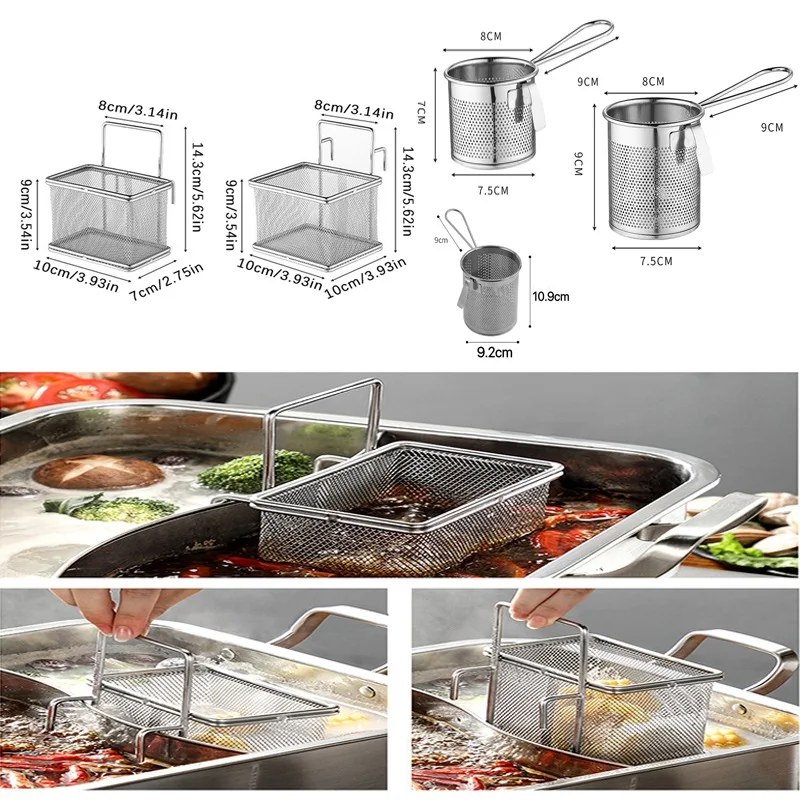 

1PC 304 Stainless Steel Deep Frying Basket Silver Multi-functional Hangable Colander Oil Filter Mesh Sieve Hotpot Strainer Mesh