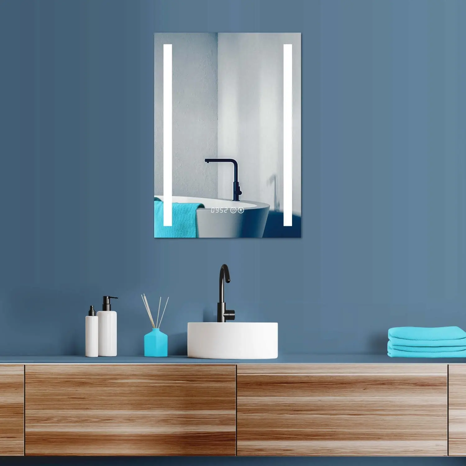 HOKO ® LED-badkamerspiegel 50x70 cm met aanraakschakelaar - 3 kleurtemperaturen (warm wit/koud wit/neutraal 2700K-6500K) en LED-verlichting voor designbadkamer