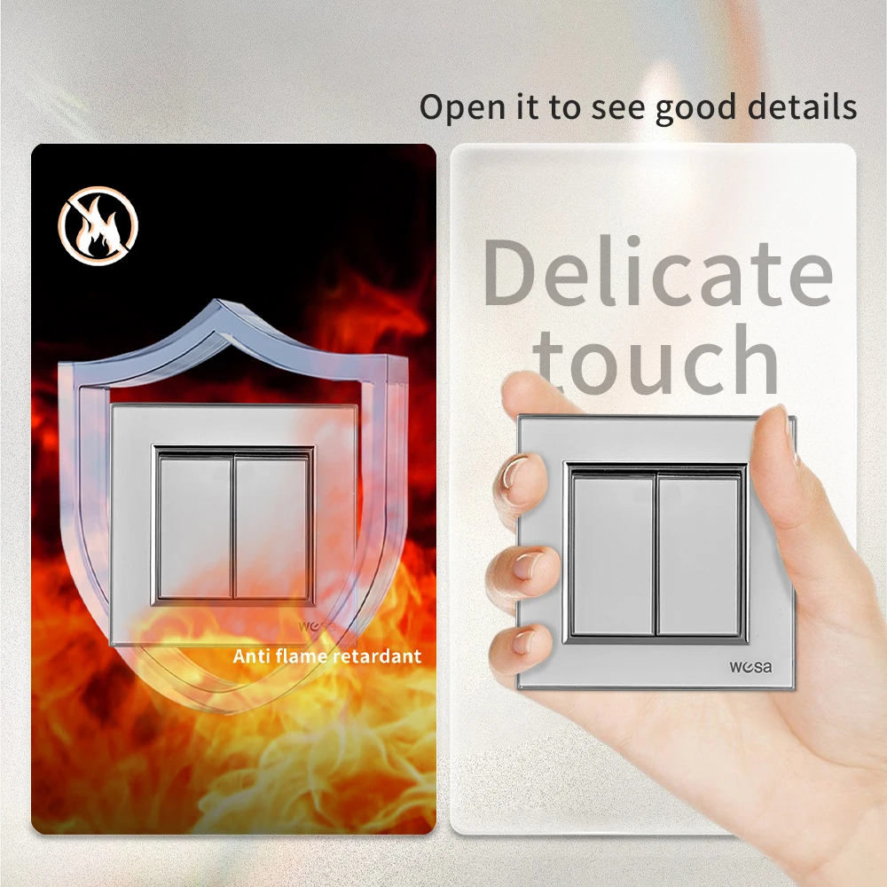 الأبيض لوحة أكريليك الجدار الروك التبديل 16A التيار المتناوب الكلاسيكية الاتحاد الأوروبي القياسية 2 عصابة 1 طريقة 250 فولت لهب زر مفتاح الإضاءة تشغيل/إيقاف #4