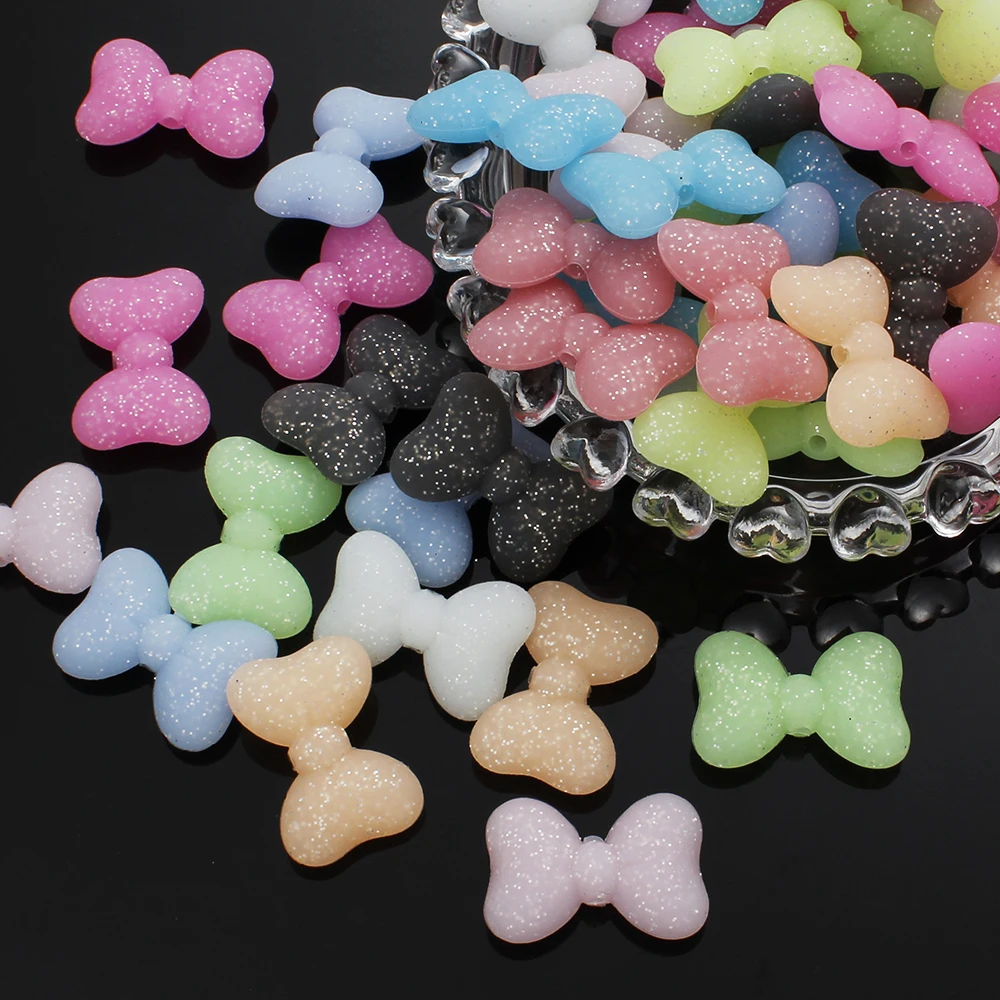 19x27mm 10Pcs Silicone Luminous Bow Beads Baby Pacifier Clip Necklace Jewelry Making Accessory DIY Care Toy BPA Free