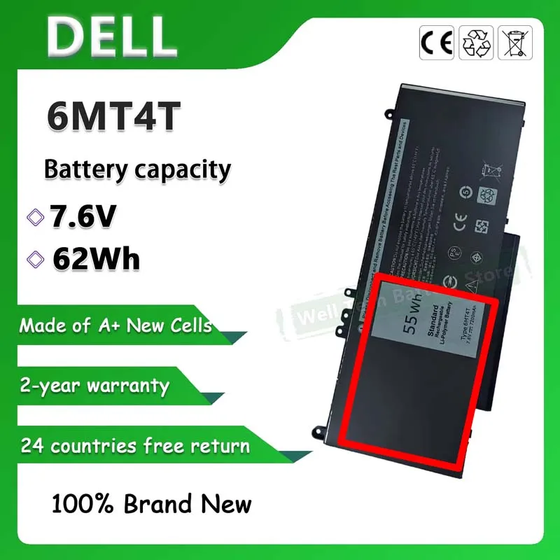 Batería para ordenador portátil 6MT4T, 7,6 V, 62WH, para DELL Latitude 14 Series Series-E5470 14-E5470 E5470 E5470 Series 14 5000 Series 14 5000