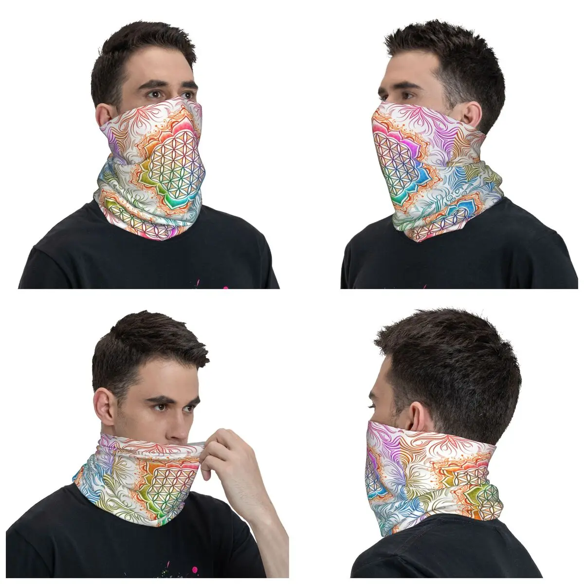 Imagem -02 - Unisex Custom Flower of Life Lotus Bandana Neck Warmer Ski Hiking Scarf Gaiter Geometria Sagrada Mandala Face Cover Homens e Mulheres Inverno