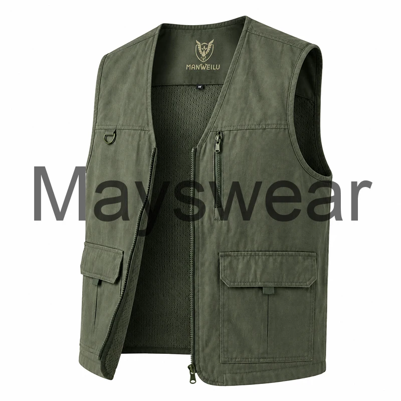 Men's Outdoor Vests Multi Pocket Breathable Utility Vest Lightweight Sports Hiking Fishing Vest Large Size 8XL Men Clothing