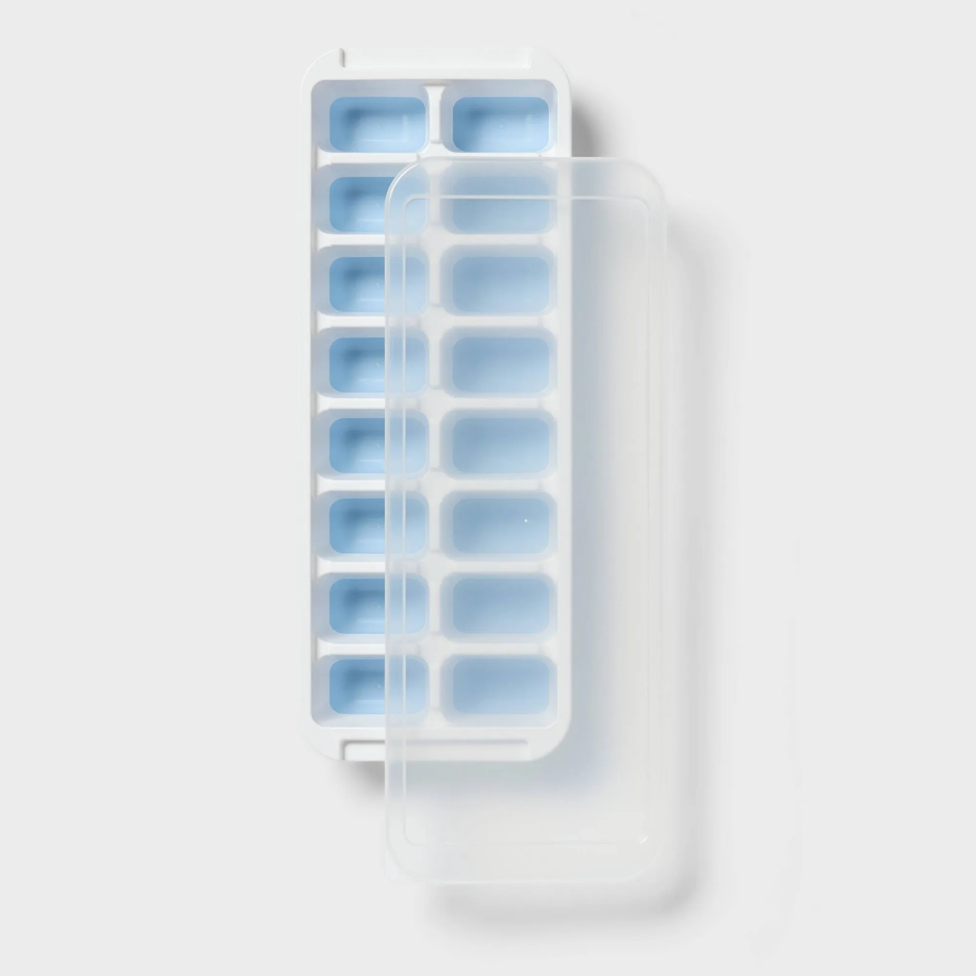 Ice Cube Tray Plastic 16 Cube With Lid And Handles For Home Freezer Drinks Easy Release Stackable White