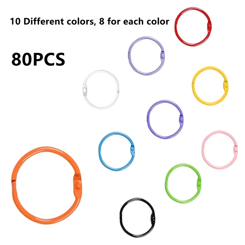 80Pcs Colorful Loose Leaf Binder Rings Book Rings Paper Rings For Index Cards Notebook Keychain Key Ring