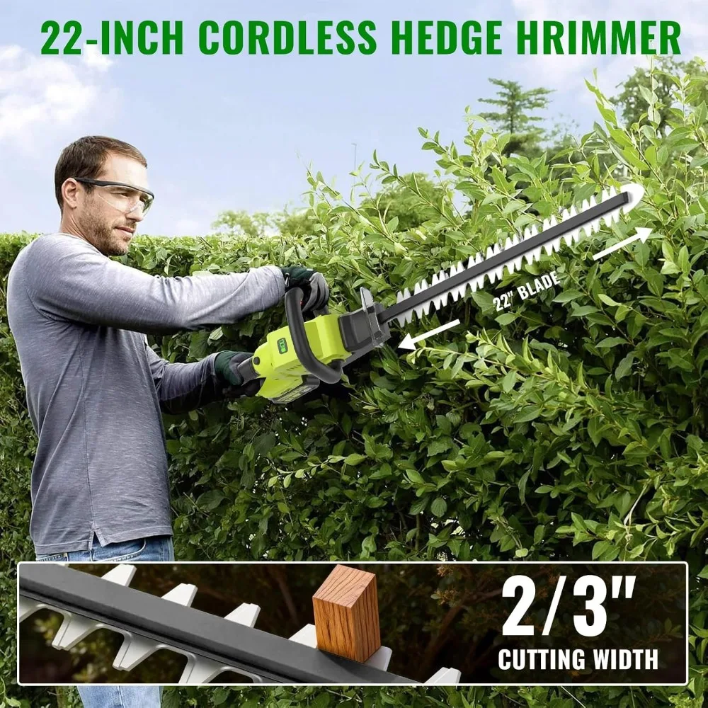 22-Inch Cordless Hedge Trimmer with 2x5.0Ah Battery & Charger, 20V Handheld Electric Grass Cutter with Rotatable Handle & Dual-Action Blade for Garden Shrub Trimming