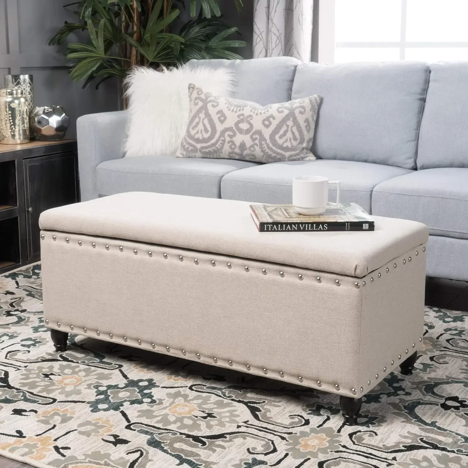 Tatiana Fabric Storage Ottoman, Wheat