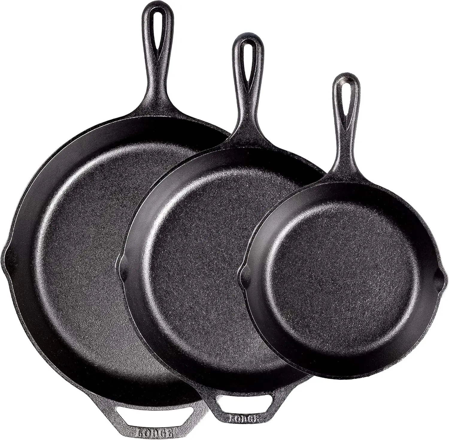 

Lodge Pre-Seasoned Cast Iron Skillet Set - Set Includes 8 Inch Skillet, 10.25 Inch Skillet, and 12 inch Skillet - 3 Piece