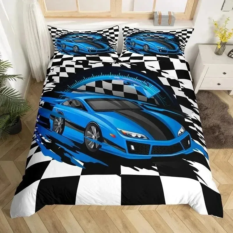 Racing Car Duvet Cover Boys Extreme Sports Game Quilt Cover Twin For Boys Microfiber Cool Speed Automobile Honeycomb Bedding Set