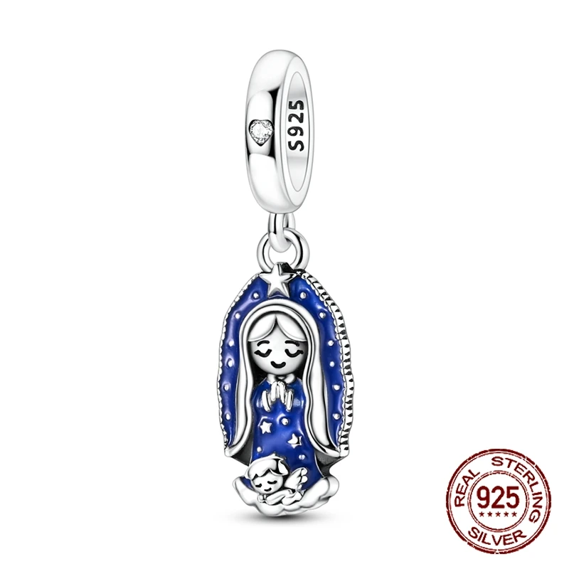 Pingente de Prata Esterlina 925 Nossa Senhora de Guadalupe que Brilha no Escuro, Anjo Luminoso para Pulseiras, Joia de Presente para Mulheres