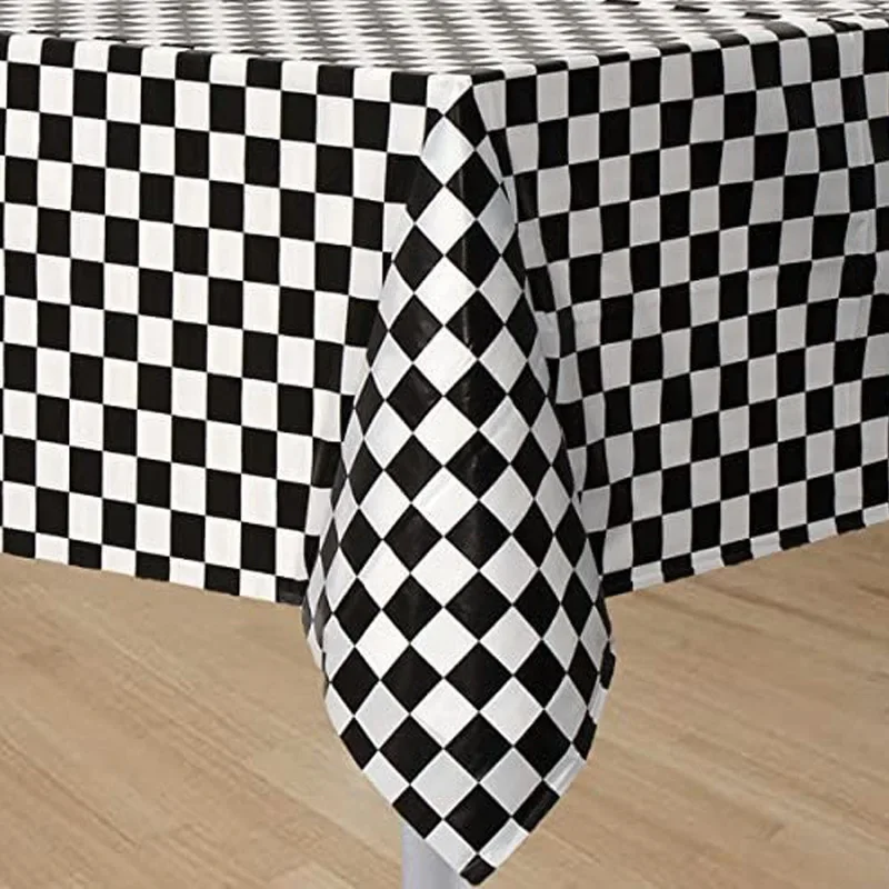 Checkerboard Tablecloth 137x274cm Black and White Chess Abstract Chess Board Disposable Game Rectangular Tablecloth Picnic Mat