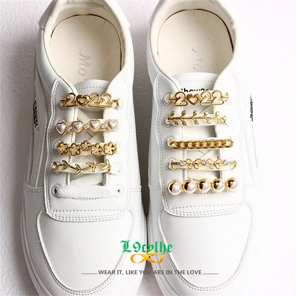 Heart Shoe-buckle New Pearl Leaf Shoe Fastener Sneakers Jewelry Crystal Shoe Decorations Gold Bijoux Gift Shoe Tag