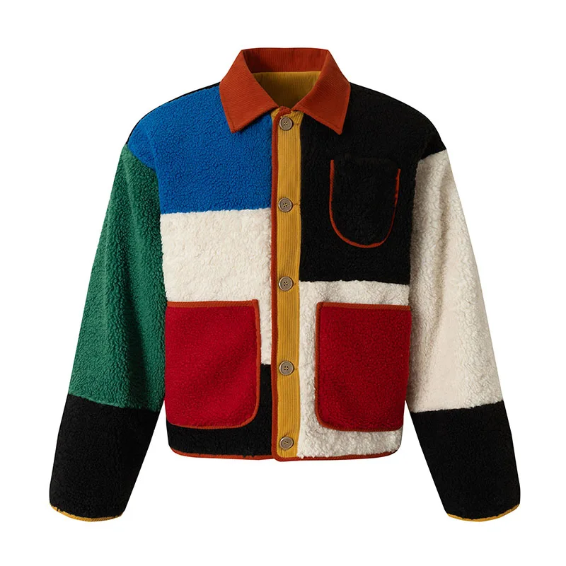 

Модная лоскутная пушистая хлопковая куртка, пальто Harakuju, уличная одежда в стиле хип-хоп, повседневная верхняя одежда, топы для мужчин