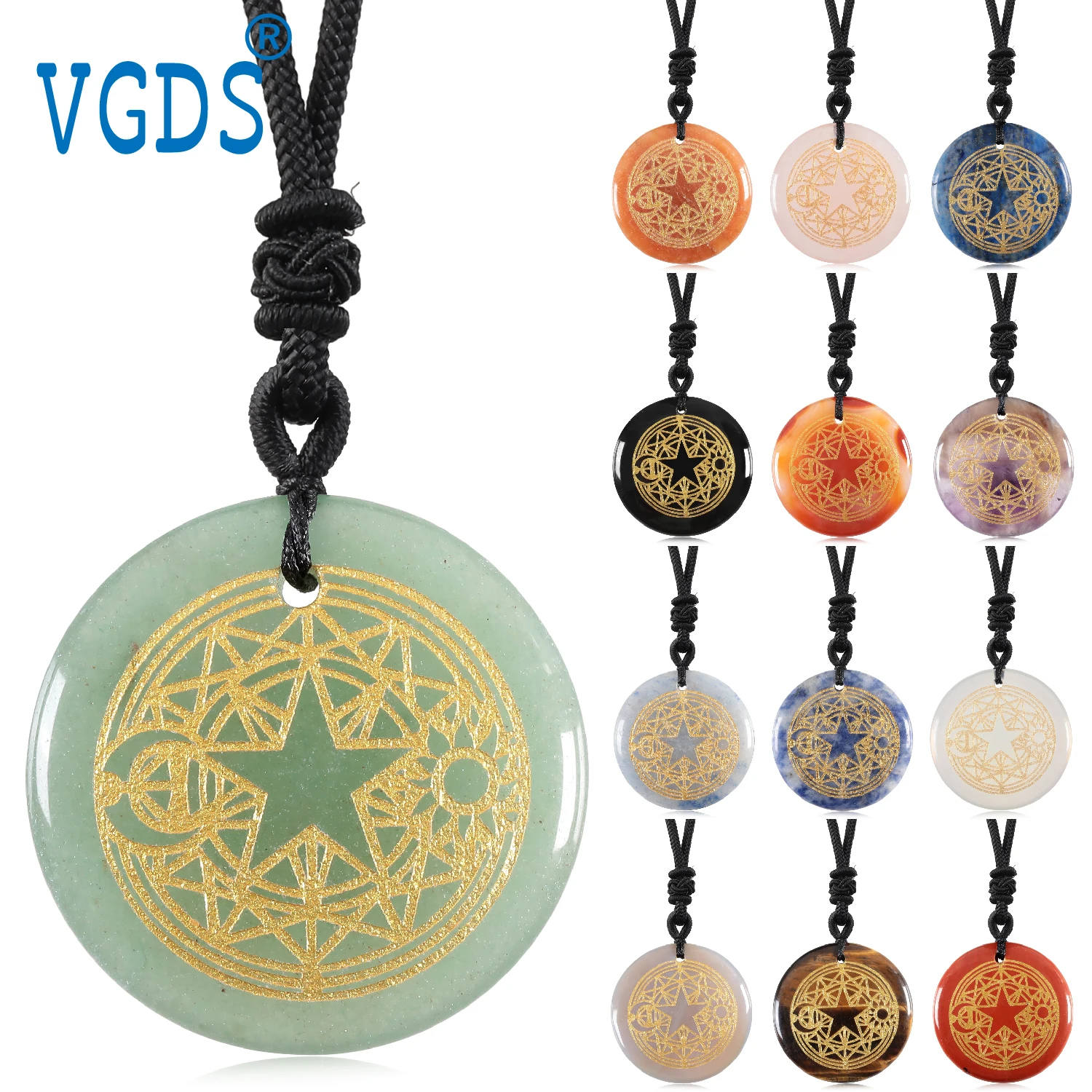 

Natural Crystal Magic Array Orbit Destiny Star Sun Moon Retro Spiritual Divination Reiki Charms Energy Pendant Necklace Jewelry