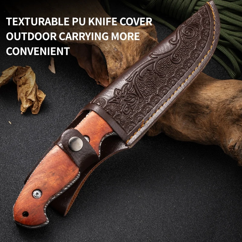 1pc outdoor portable knife Martensitic stainless steel solid wood handle, kitchen family camping trekking knife