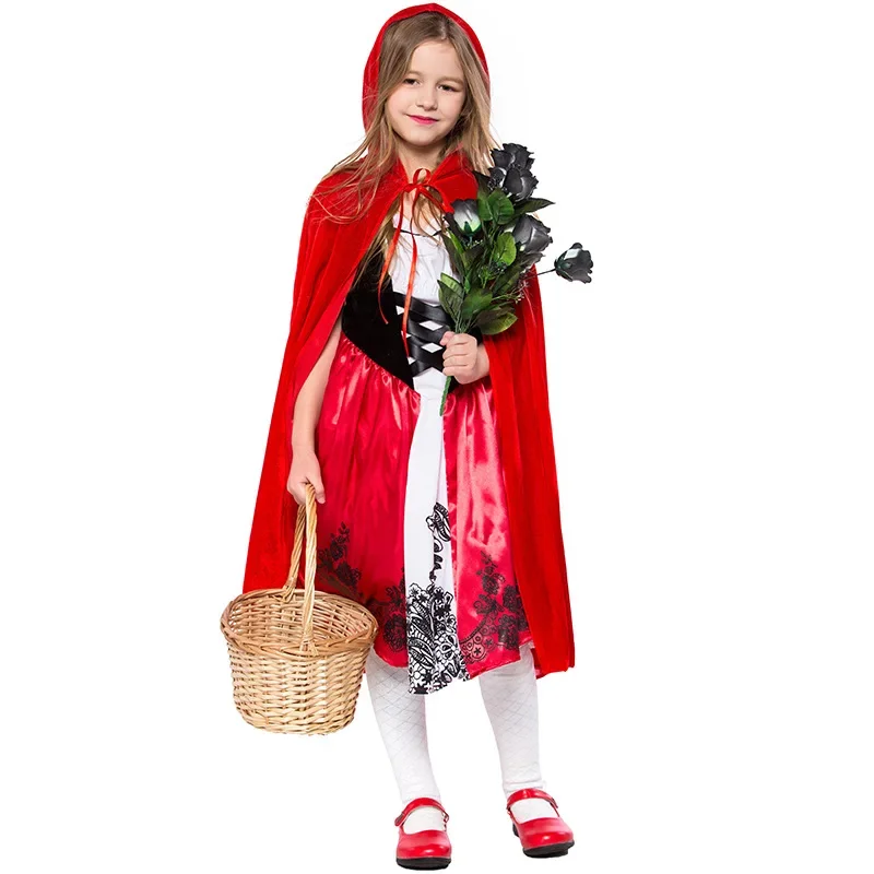 

Halloween Little Red Riding Hood Cosplay Costume Dress Cape Hood Fairy Tale Girl Kid Cosplay Fancy Dress