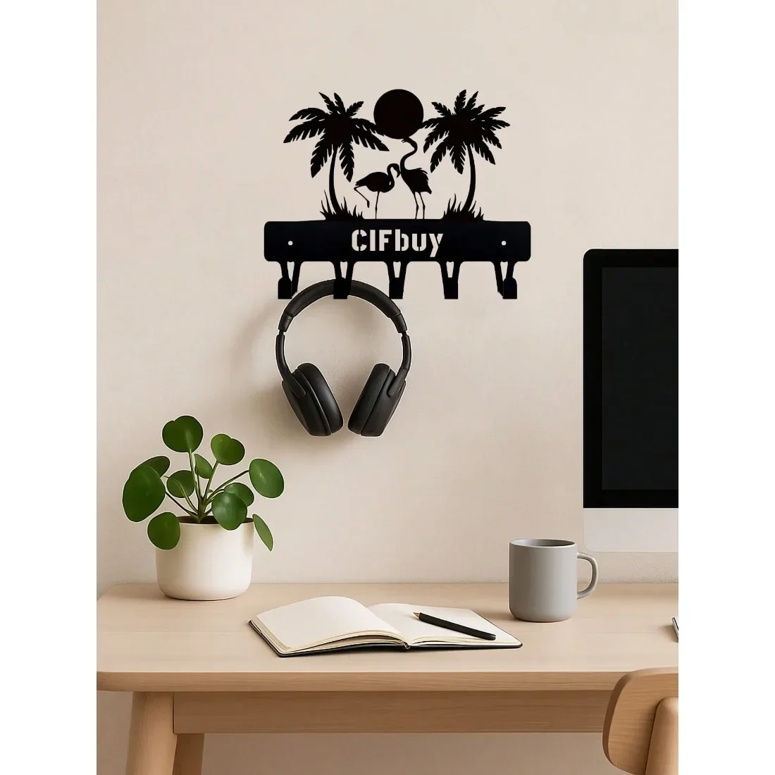 CIFBUY Flamingo Sunset Metal Hook Wall Mounted Decorative Multi-Functional Storage Hanger Iron Art Key Coat Towel Rack Home