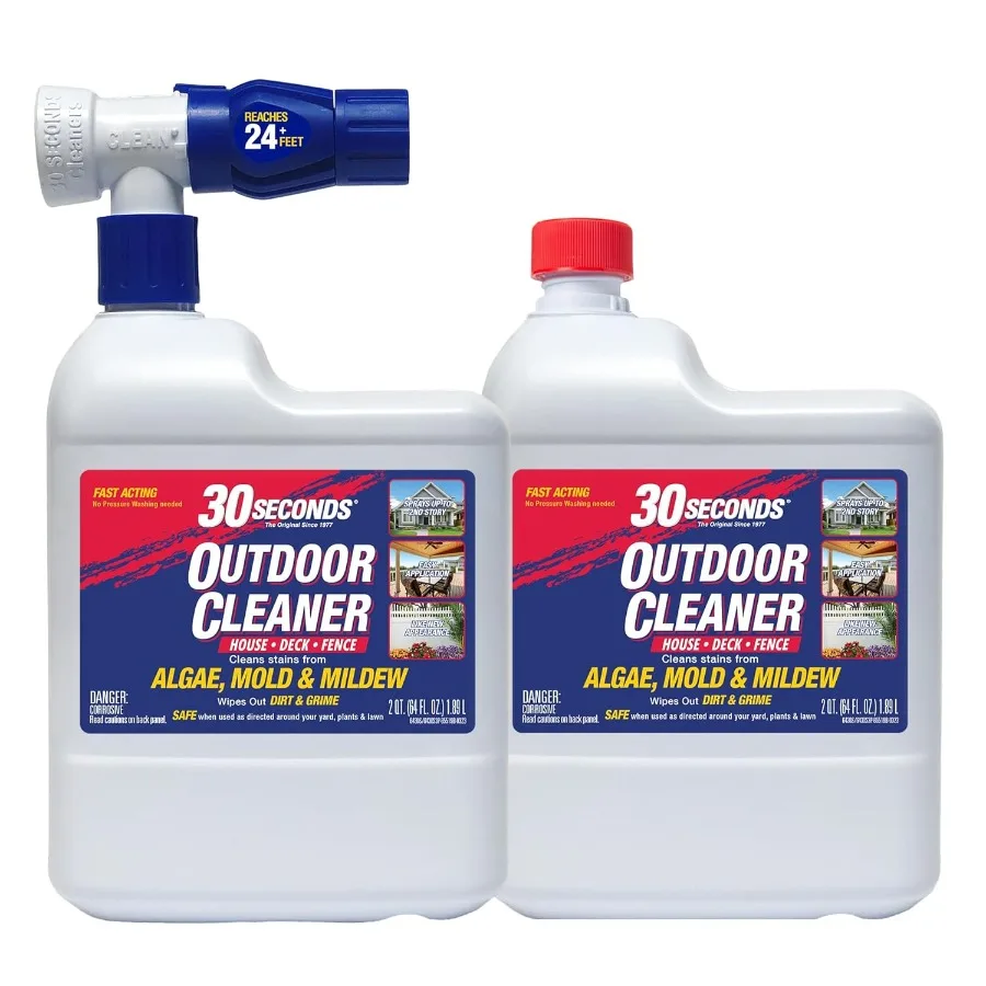 30 SECONDS Outdoor Cleaner 2 Pack with Hose End Sprayer - Cleans Stains from Algae Mold and Mildew on Vinyl Siding Deck Patio B