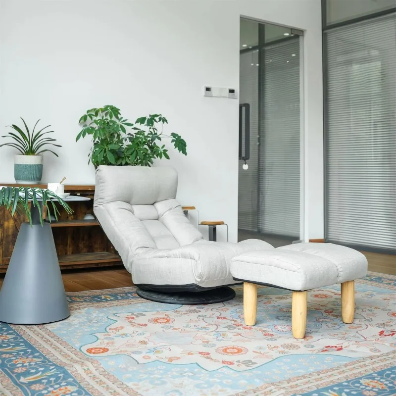 360-Degree rotating recliner with footrest, multi-functional cushion