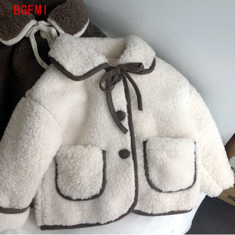 1-10Y Fashion Fleece Thick Infant kid Warm Coat Child Outwear Collar Tie Girl Clothes Baby Fake Fur Winter Jacket