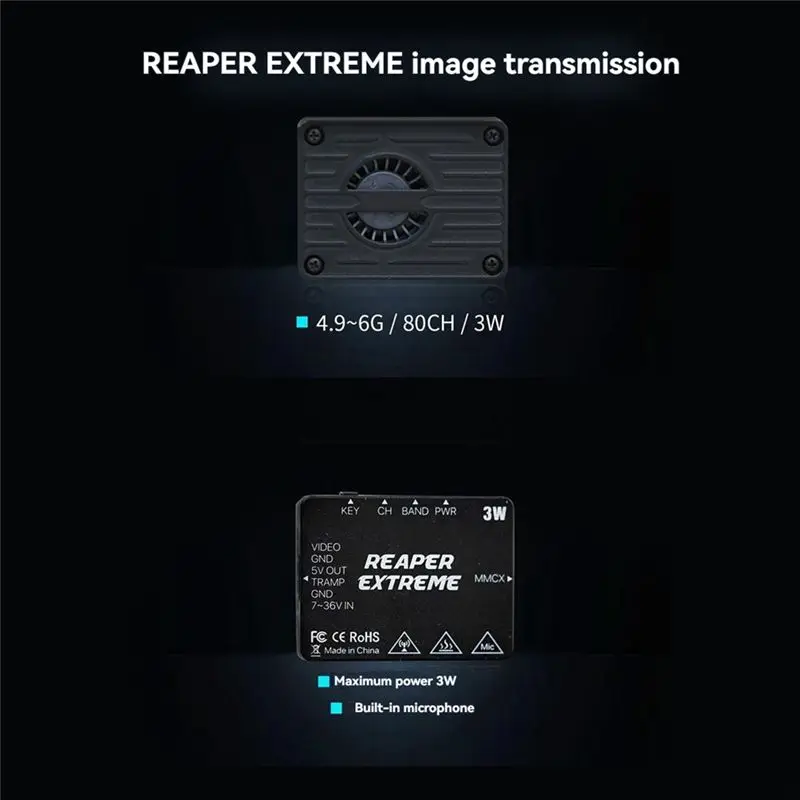B05C-4.9G-6G 3W VTX 80CH Video Transmitter Built-In Microphone With MMCX Interface For FPV Long Range Drone