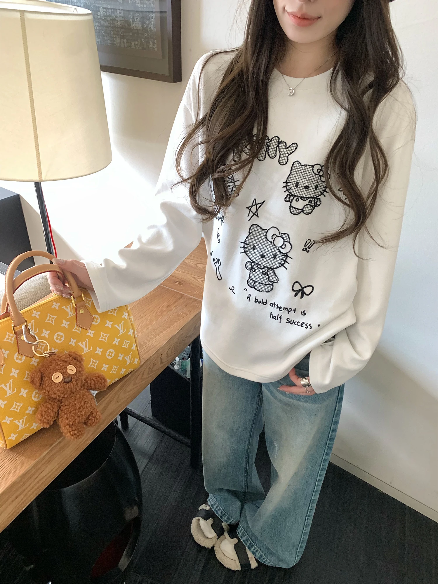 

Hhyii Women's Oversized round Neck Sweatshirt Casual Long Sleeve Printed Hoodie Comfortable Slimming Versatile Spring Top